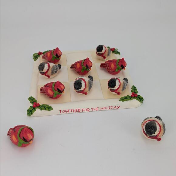 Holiday Birds Resin Tic-Tac-Toe Game Cardinals Chickadees Christmas Winter Fun - Picture 3 of 15